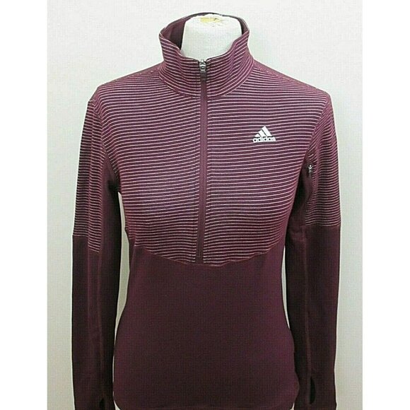 adidas Tops - Adidas Women's Climalite 1/2 Zipper Pullover Maroon White Striped Size Medium